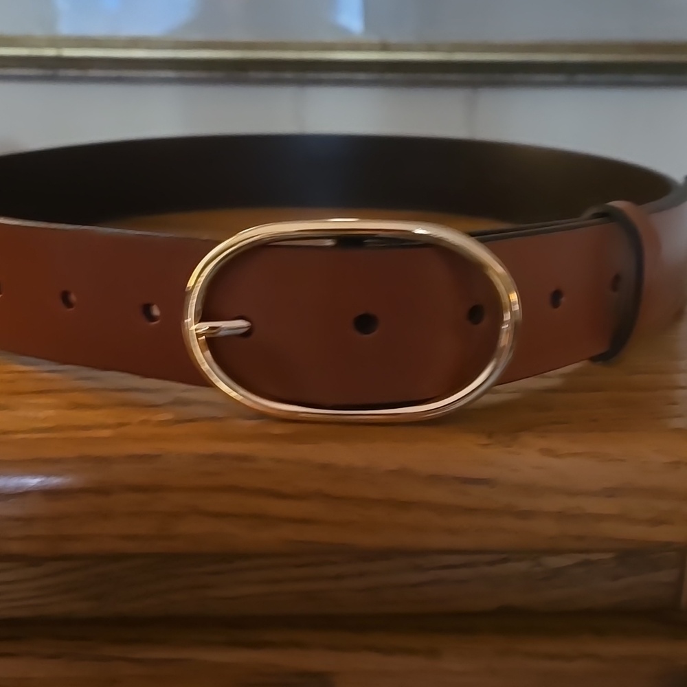 J. Crew Tan Leather Belt with Gold Buckle